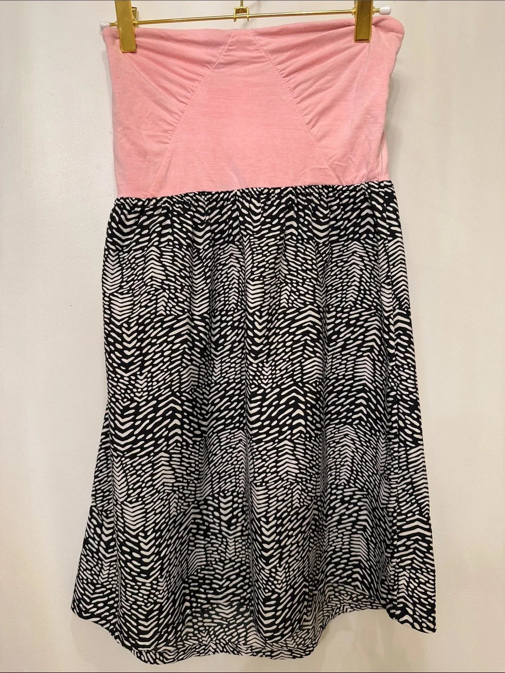 Roxy Pink Strapless Dress with Black-and-White Zebra Print